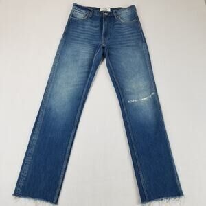 We The Free People Jeans Womens 25 Blue Distressed Straight Leg Raw Hem Denim